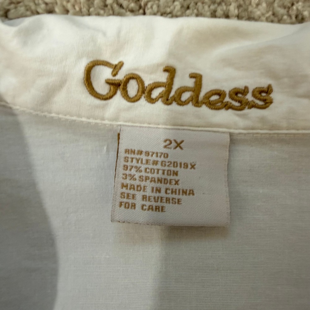 Goddess White Lace Ruffle Button Up Blouse Womens 2X Cotton Stretch G2019X - Picture 6 of 10